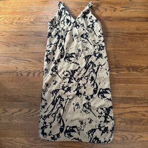 Everlane Tencel Midi Slip Dress Black/ Cornstalk Abstract 10 EUC